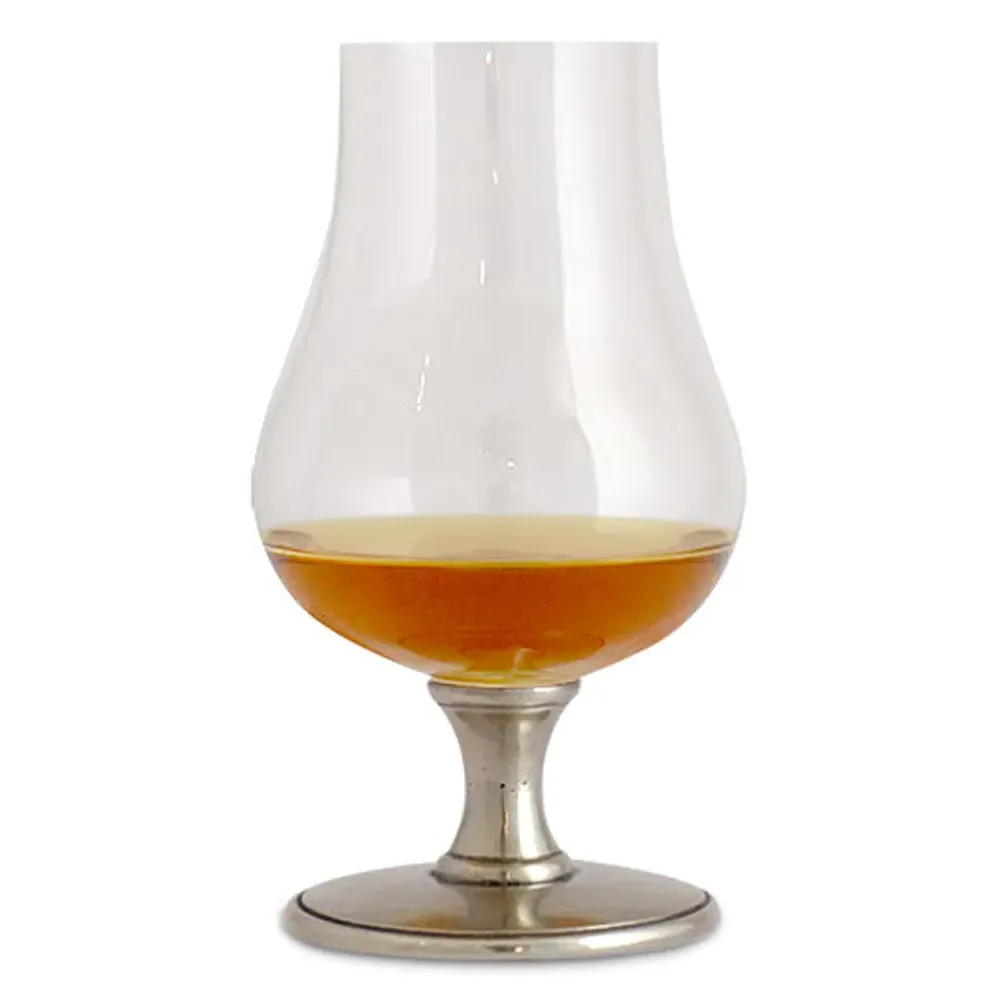 Pewter Stem Whiskey Glass - Clear, Crystal