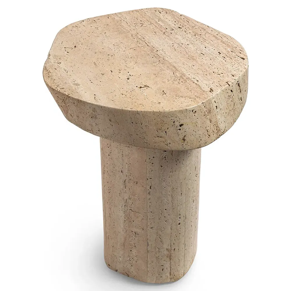 Algiers Outdoor Side Table - Brown, Travertine Stone
