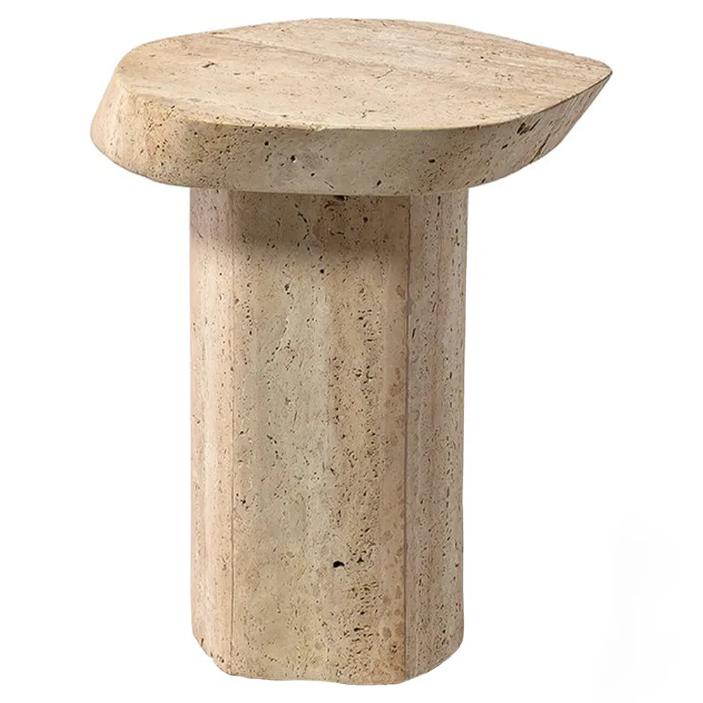Algiers Outdoor Side Table - Brown, Travertine Stone image