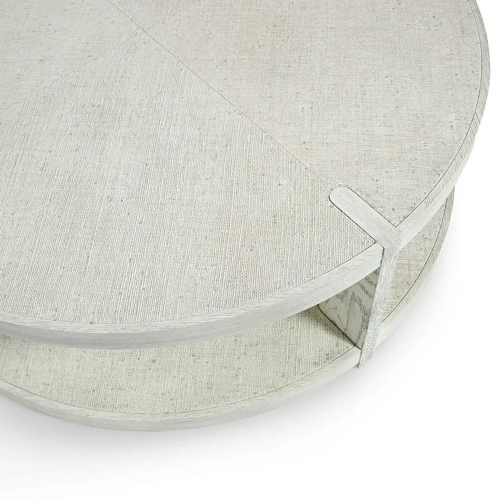 Astoria Round 2 Tier Coffee Table - Whitewash, Raffia