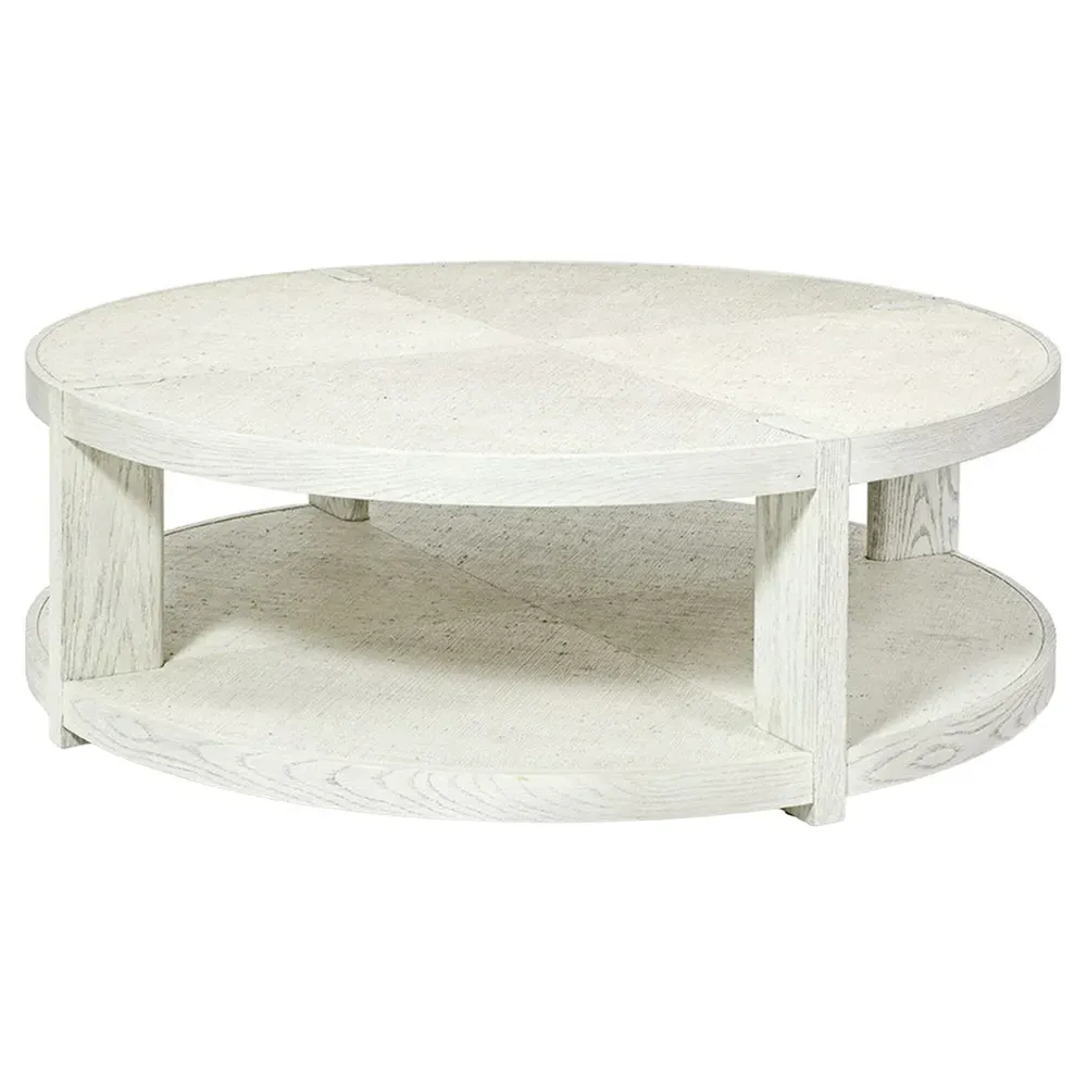 Astoria Round 2 Tier Coffee Table - Whitewash, Raffia