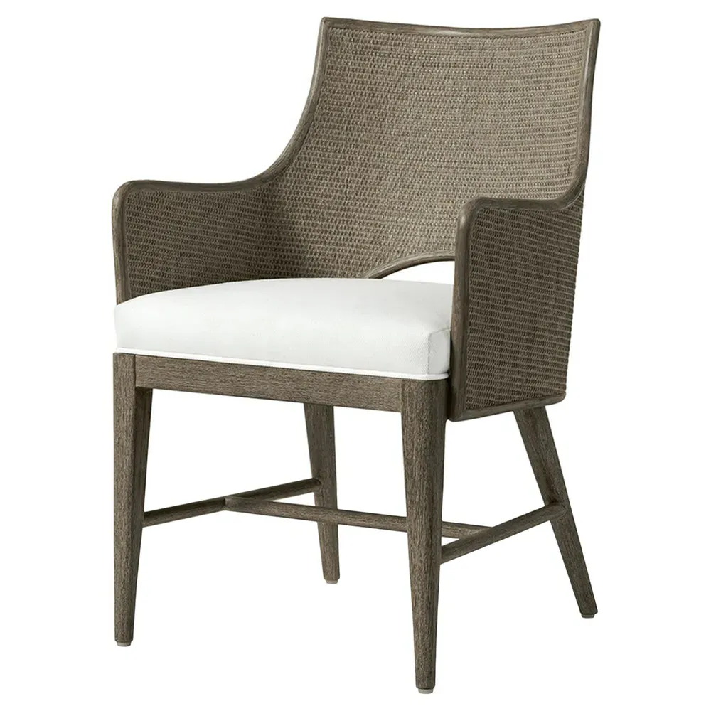 Avalon Woven Cane Dining Arm Chair - Grey, Wood