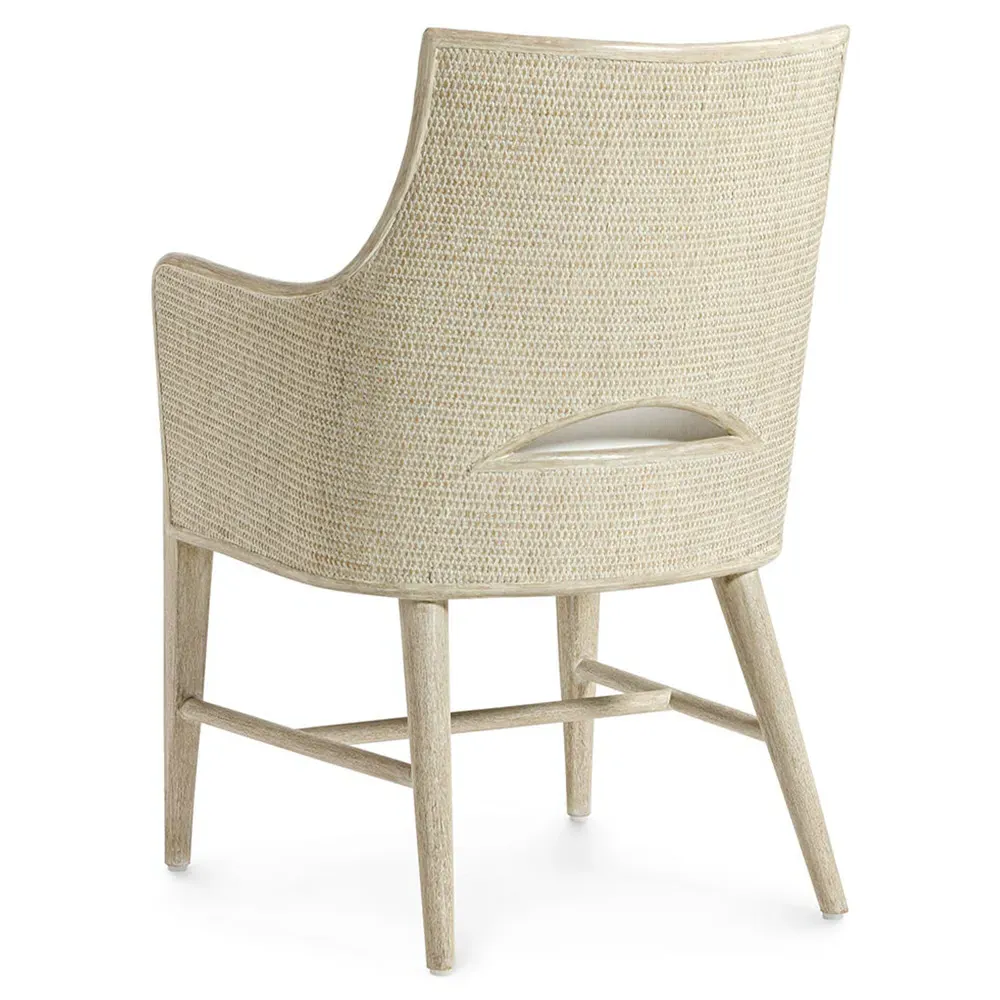 Avalon Woven Cane Dining Arm Chair - White, Wood