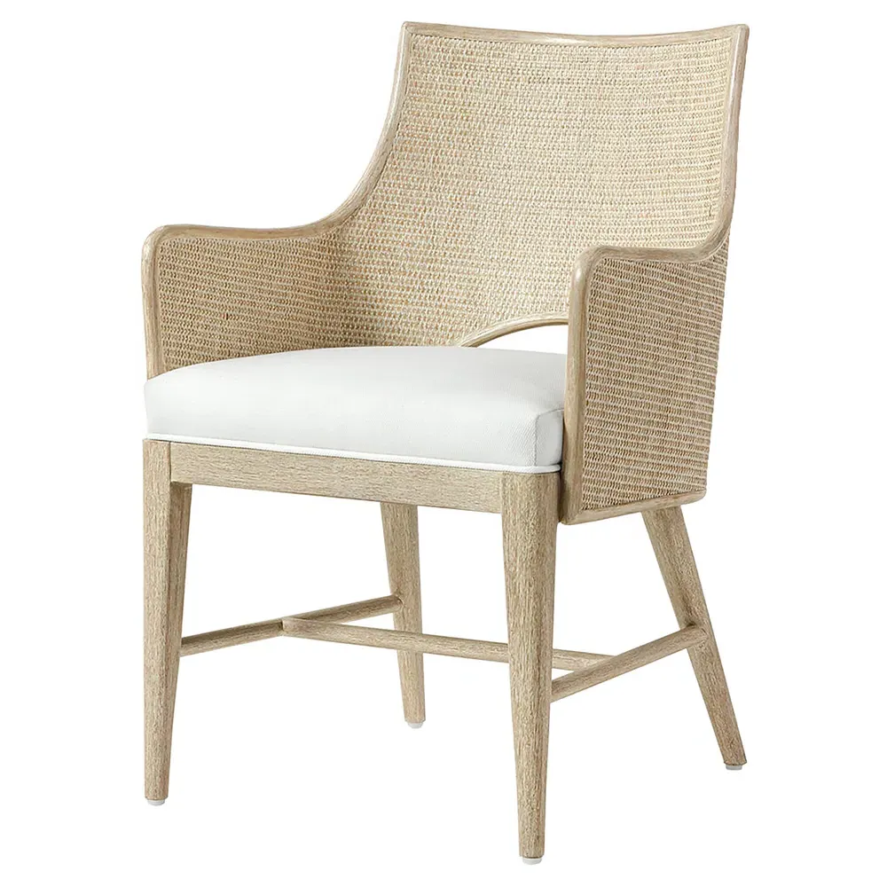 Avalon Woven Cane Dining Arm Chair - White, Wood