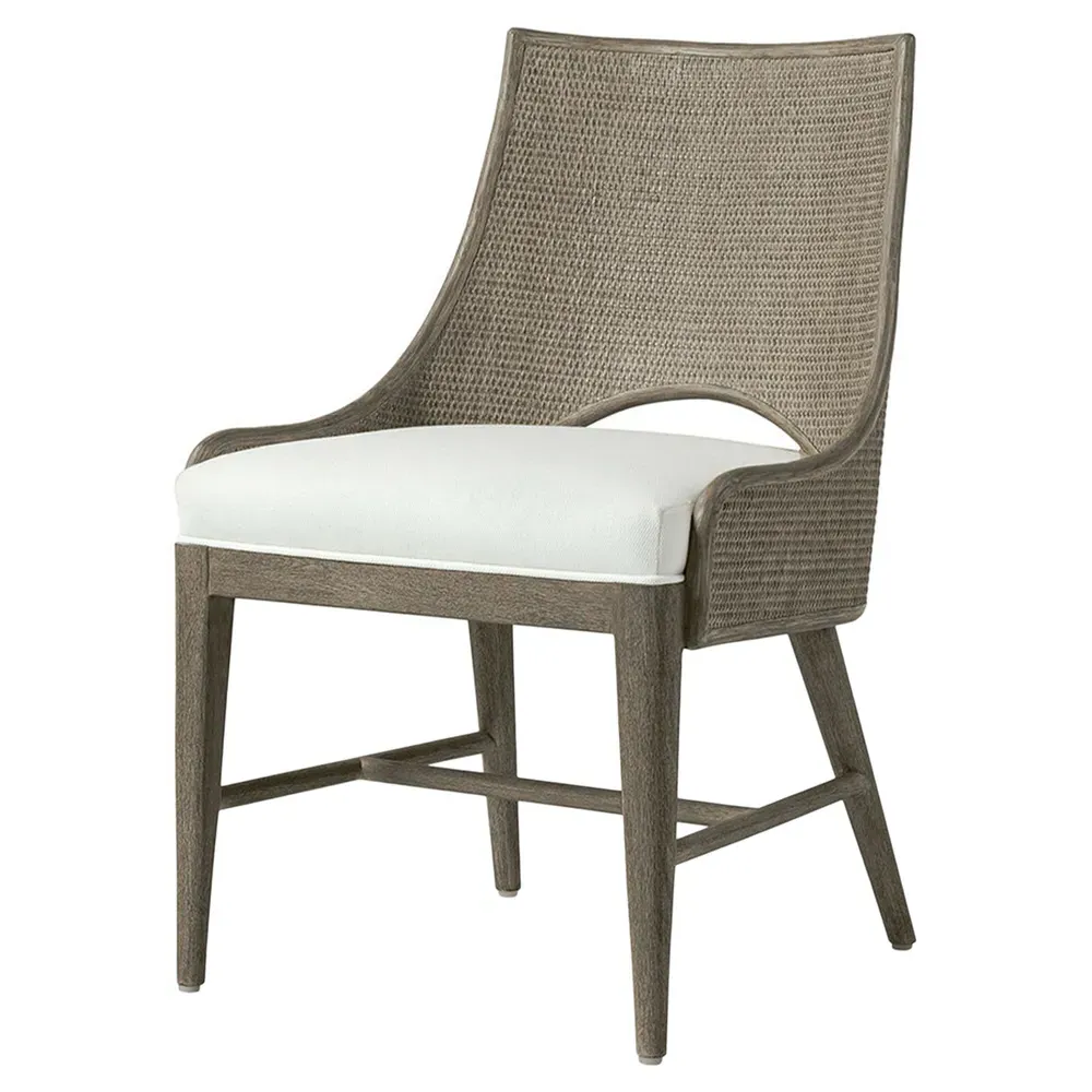 Avalon Woven Cane Dining Side Chair - Grey, Wood