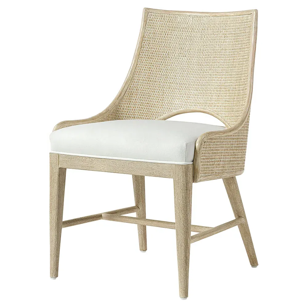Avalon Woven Cane Dining Side Chair - White, Wood image