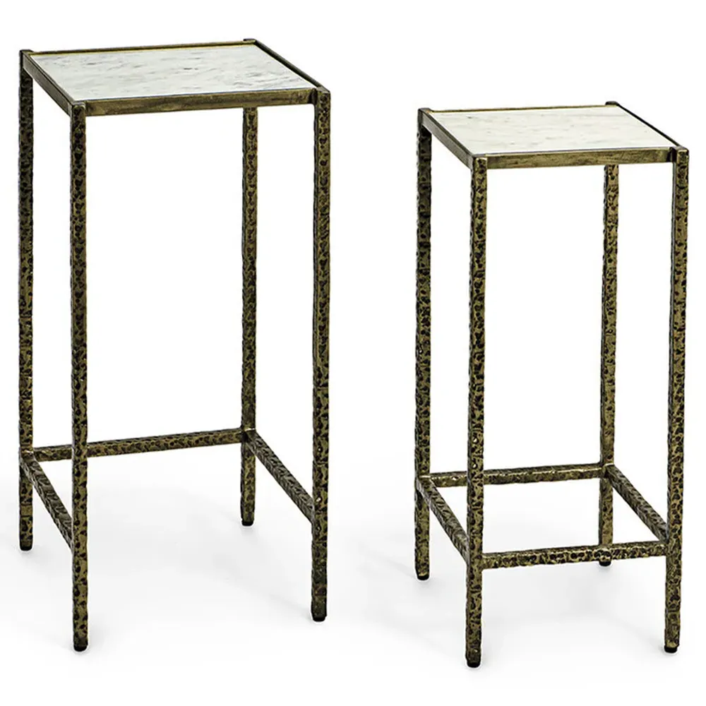 Baxter Square Nesting Side Table Set - White, Marble