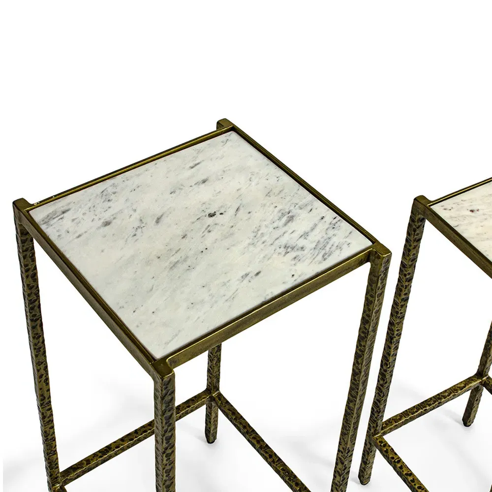 Baxter Square Nesting Side Table Set - White, Marble