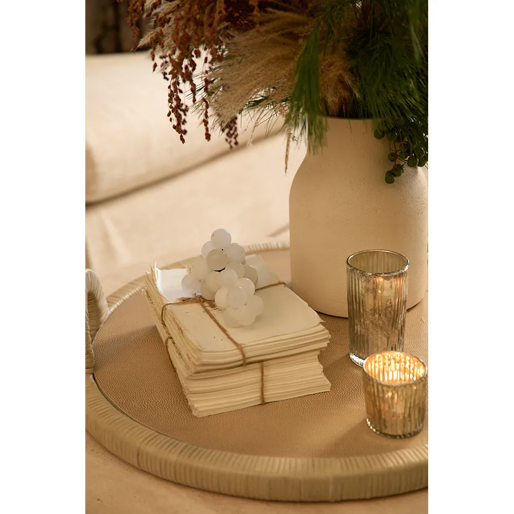 Bermuda Square Serving Tray - Beige, Faux Shagreen