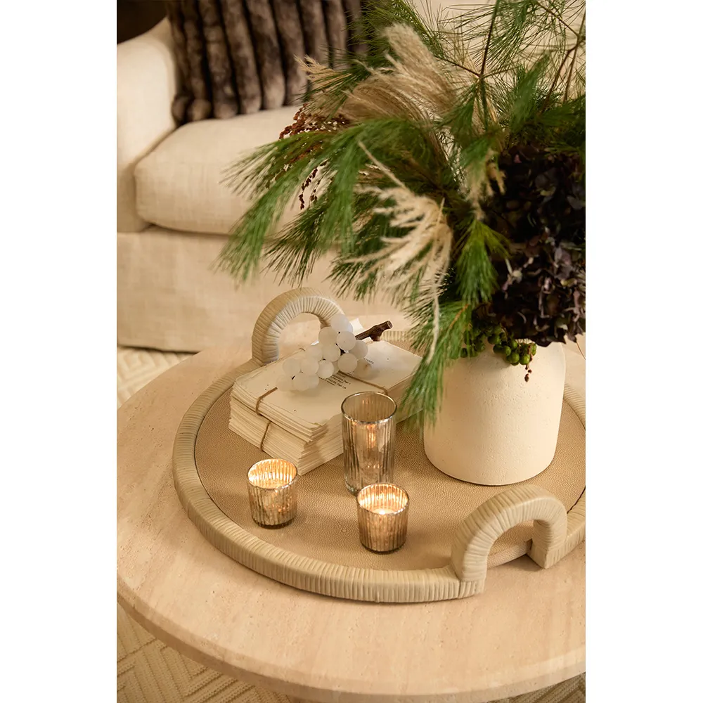 Bermuda Square Serving Tray - Beige, Faux Shagreen