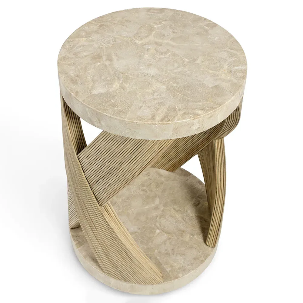 Blair Stone Veneer Top Accent Side Table - Brown, Rattan