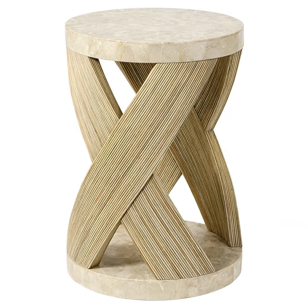 Blair Stone Veneer Top Accent Side Table - Brown, Rattan image