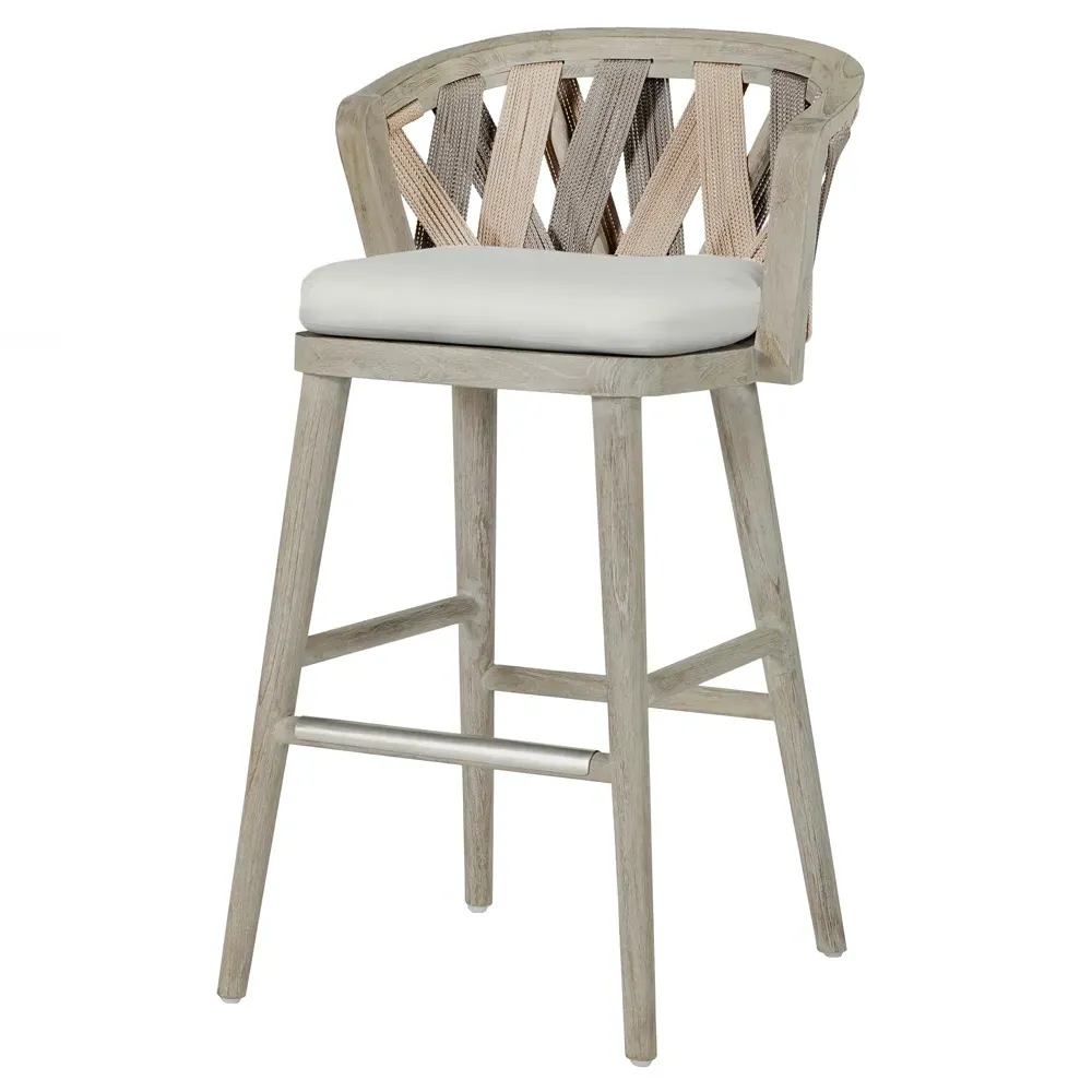 Boca Outdoor Bar Stool with Cushion - White, Teak image