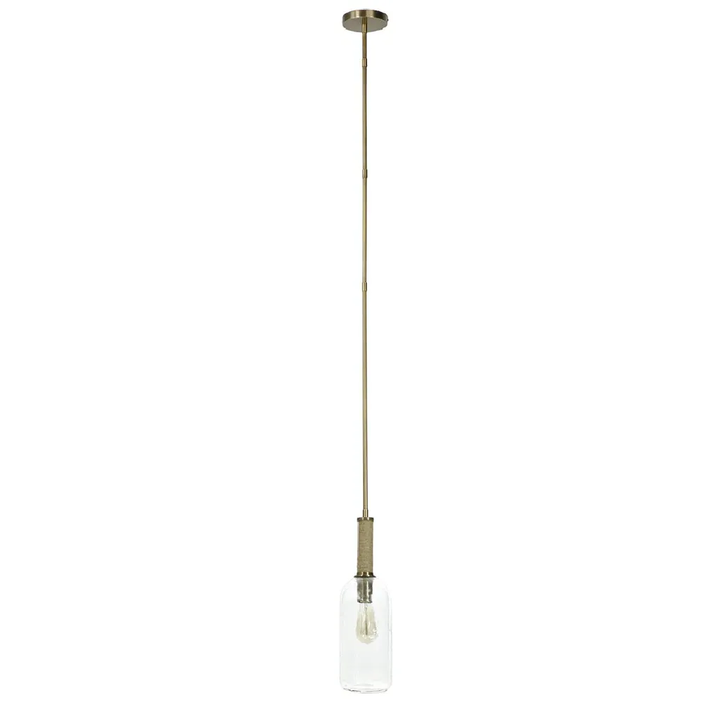 Bronson Long Single Pendant Light - Clear Glass, Antique Brass