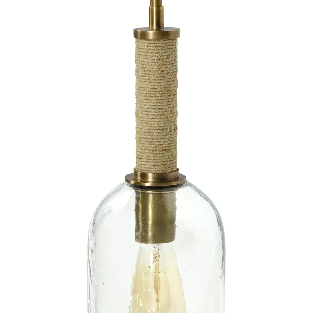 Bronson Long Single Pendant Light - Clear Glass, Antique Brass