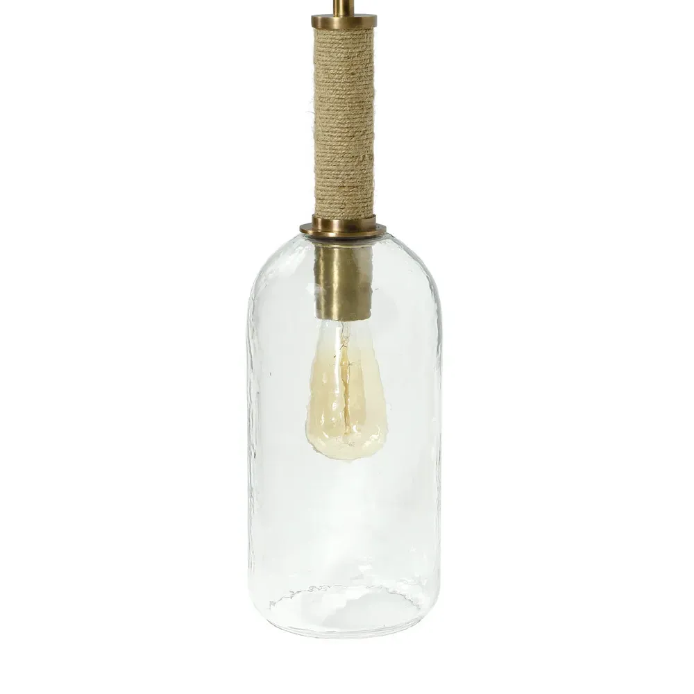 Bronson Long Single Pendant Light - Clear Glass, Antique Brass