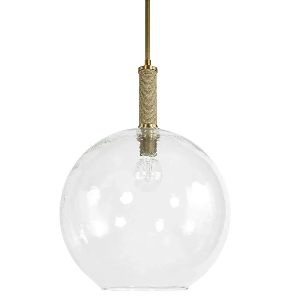 Bronson Single Pendant Light - Brass, Jute Rope