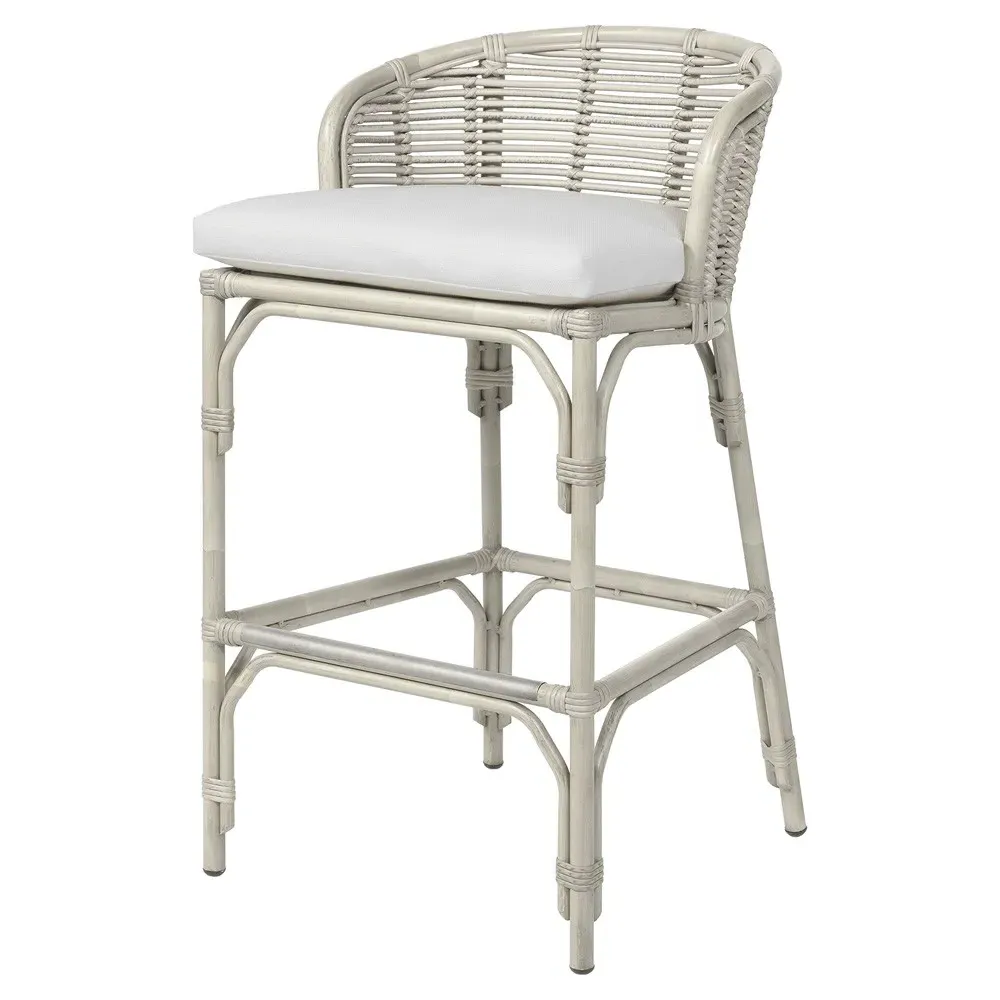 Camino Outdoor Bar Stool - White, Wicker