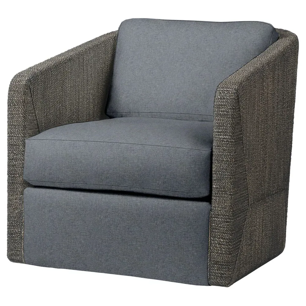 Carmine Swivel Chair - Blue, Seagrass Rope