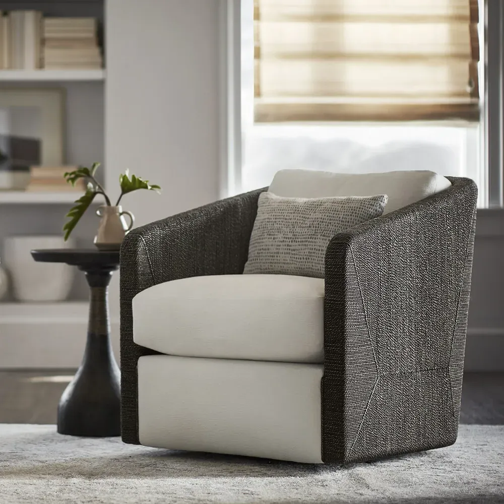 Carmine Swivel Chair - White, Seagrass Rope