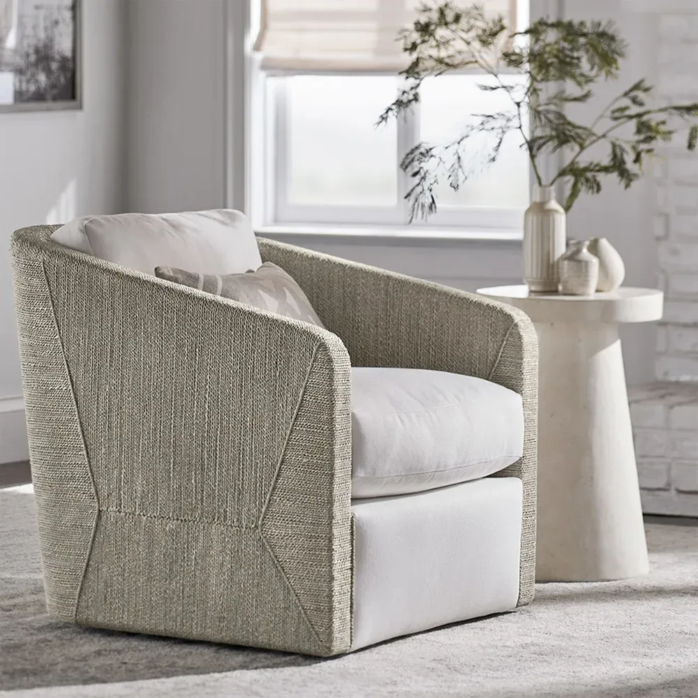 Carmine Swivel Chair - White, Seagrass Rope