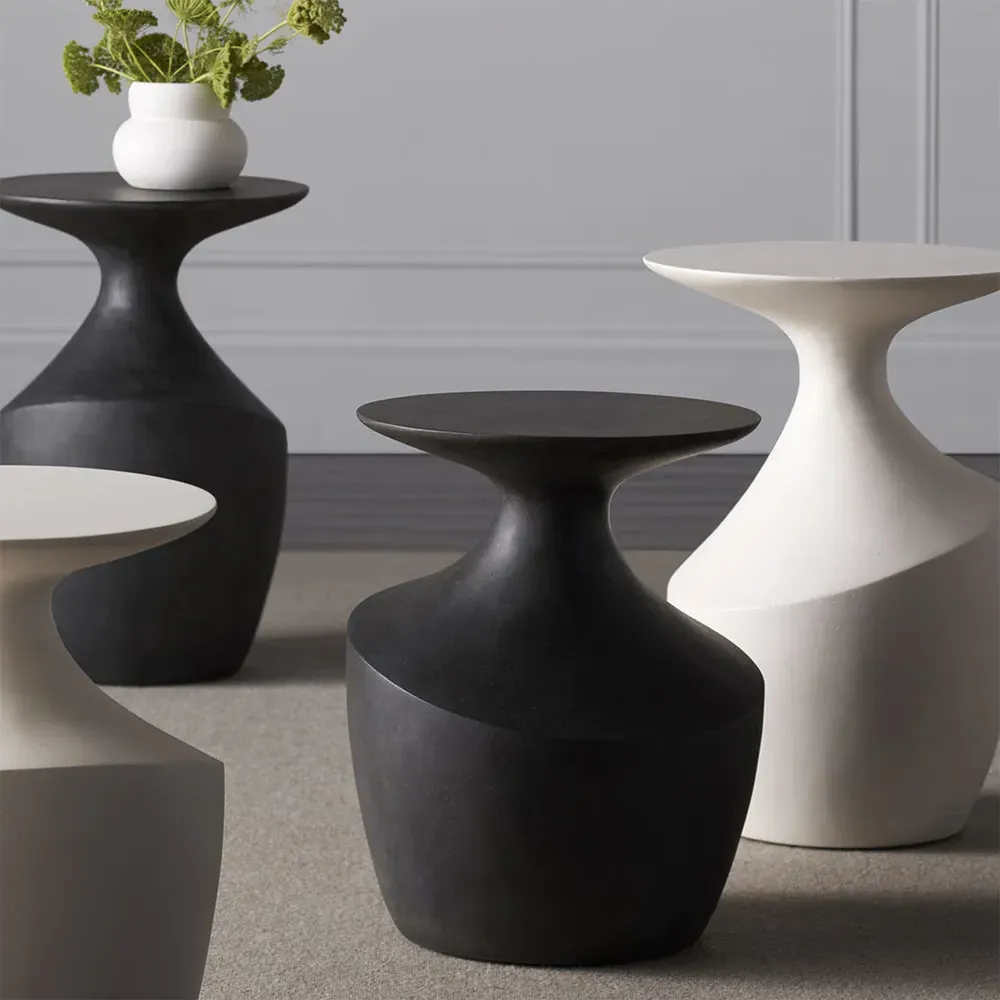 Chelsea Small Round Outdoor Side Table - Black, Cast Stone