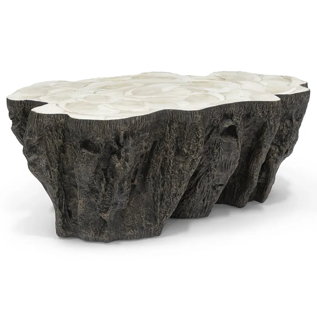 Chloe Oval Coffee Table with Fossilized Clam Shell Top - Brown
