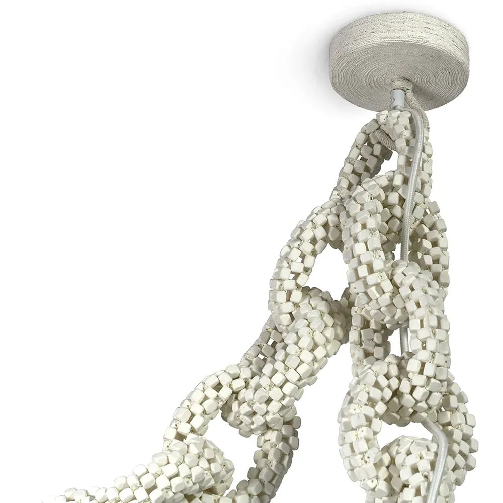Coco Chain Link Swag Pendant - White, Abaca Rope