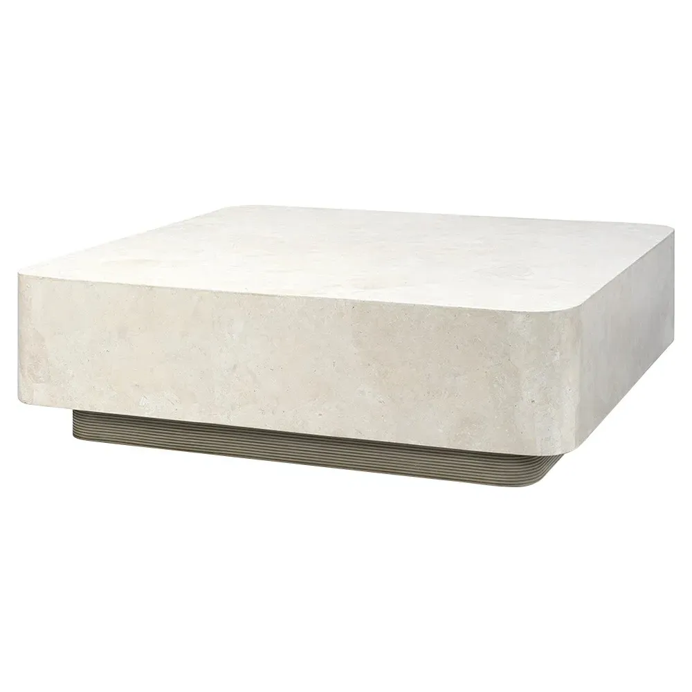 Dakota Square Coffee Table - White, Agate Stone