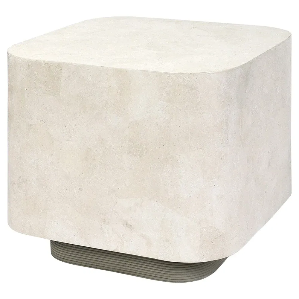Dakota Square Side Table - White, Agate Stone image