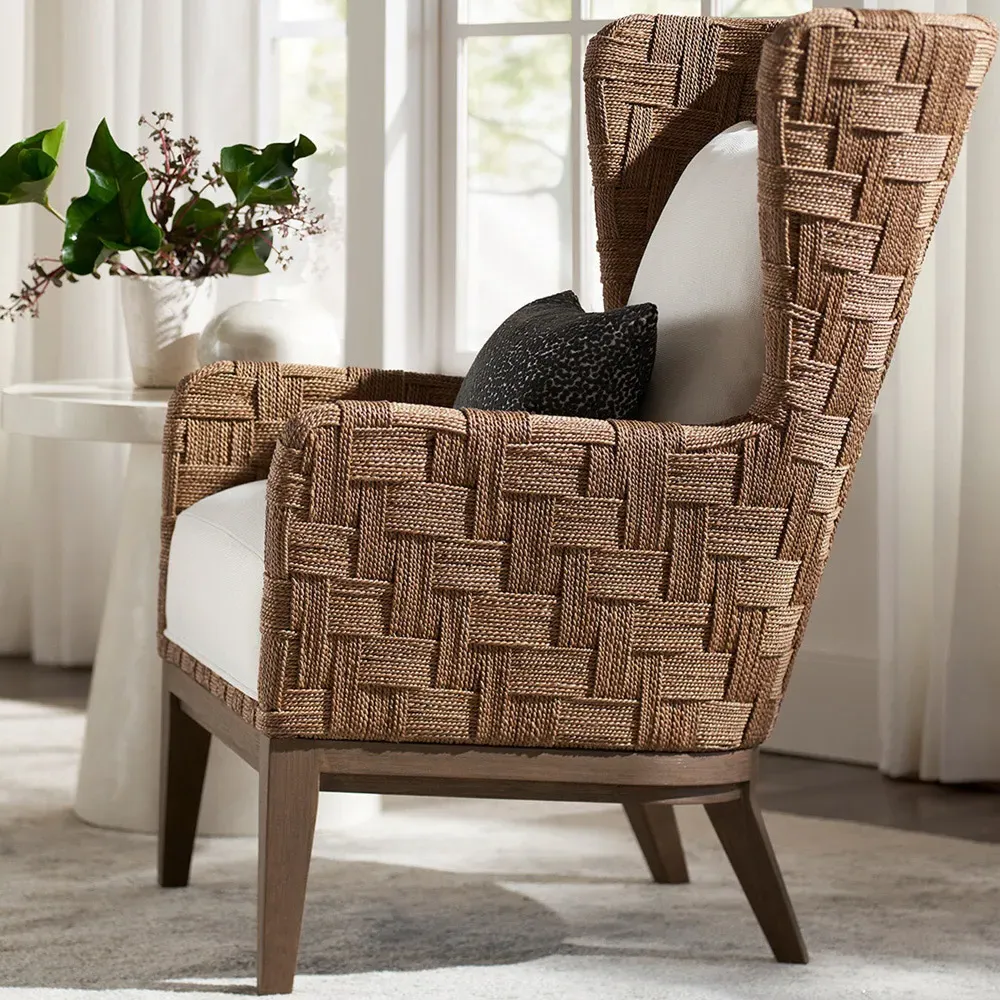 Dillon Wing Chair - Off White, Abaca Rope