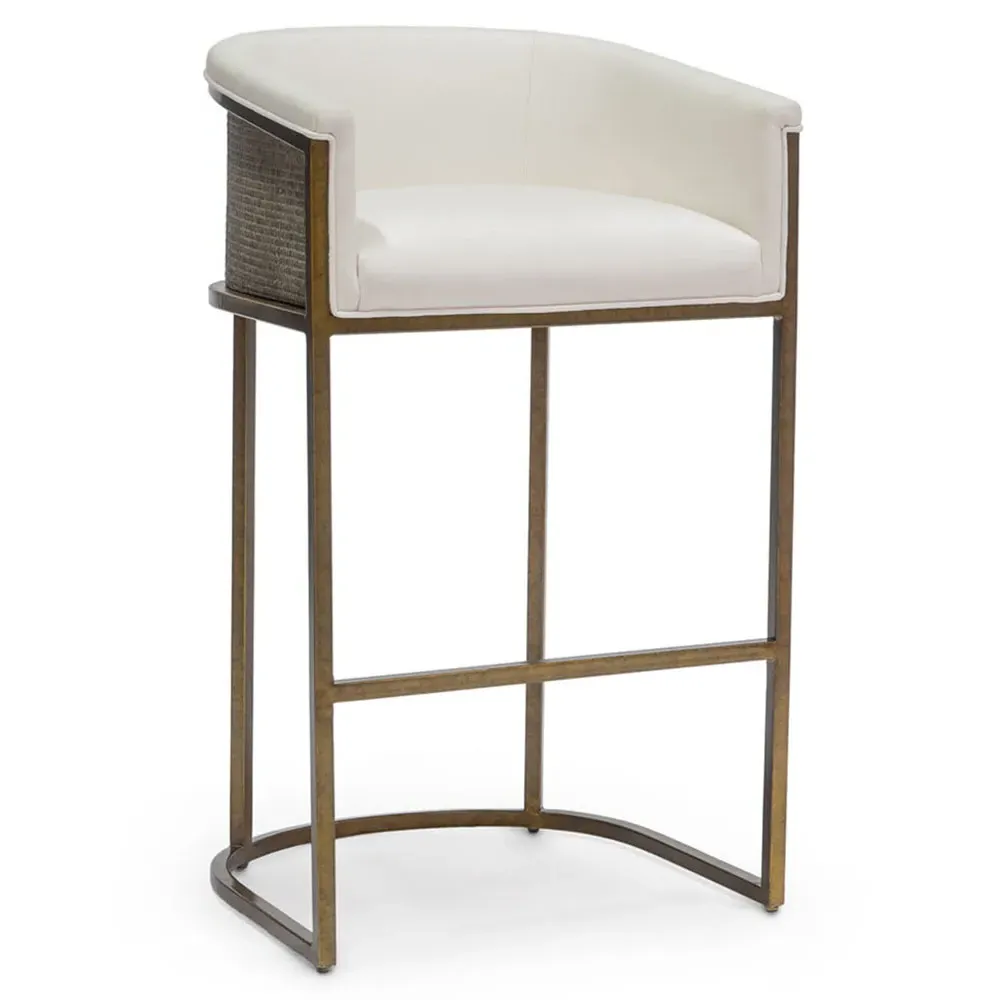 Donovan Bar Stool - Gold, White Performance Fabric