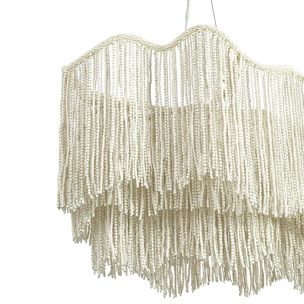 Elena Large Chandelier - Cream, Wood Beads