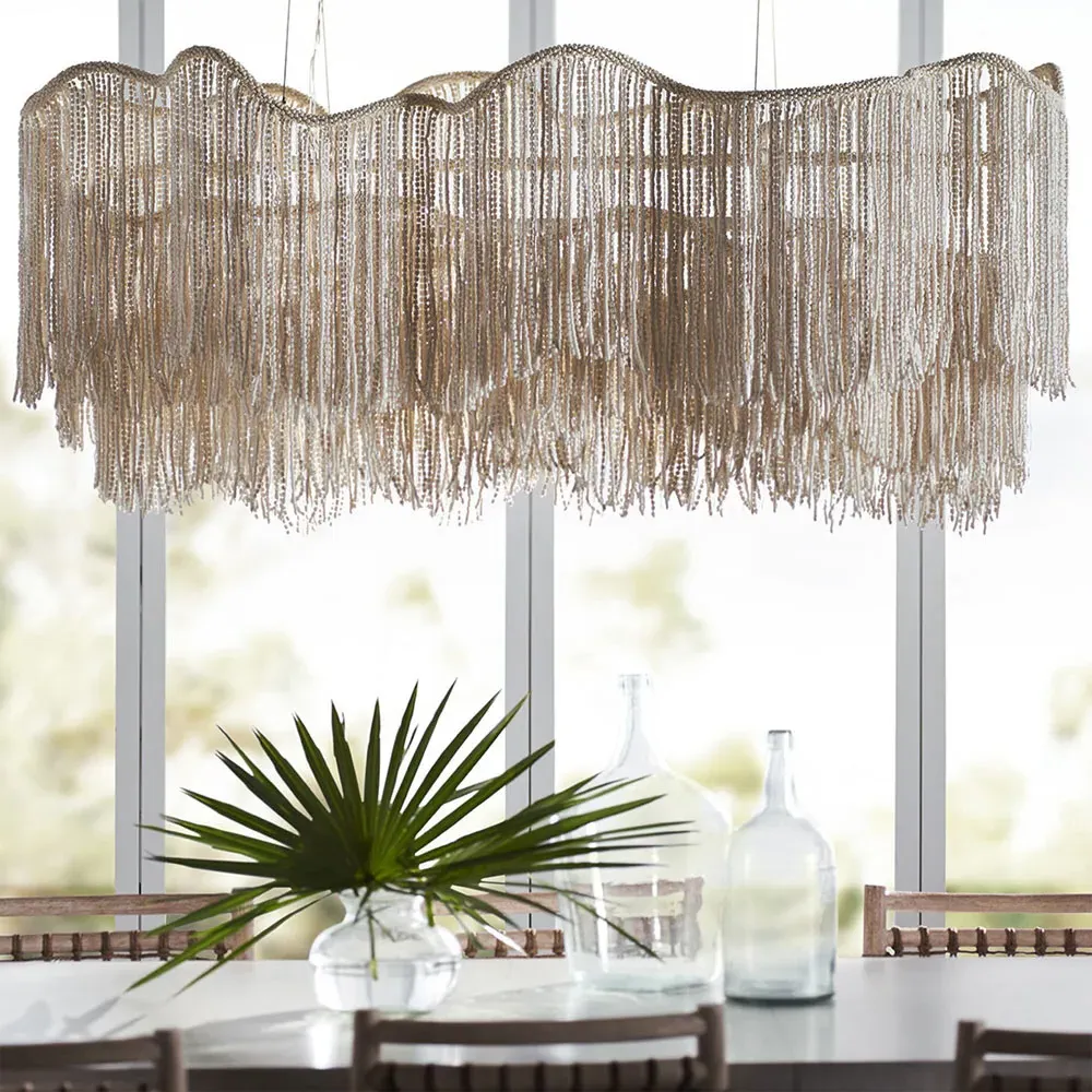 Elena Large Chandelier - Cream, Wood Beads
