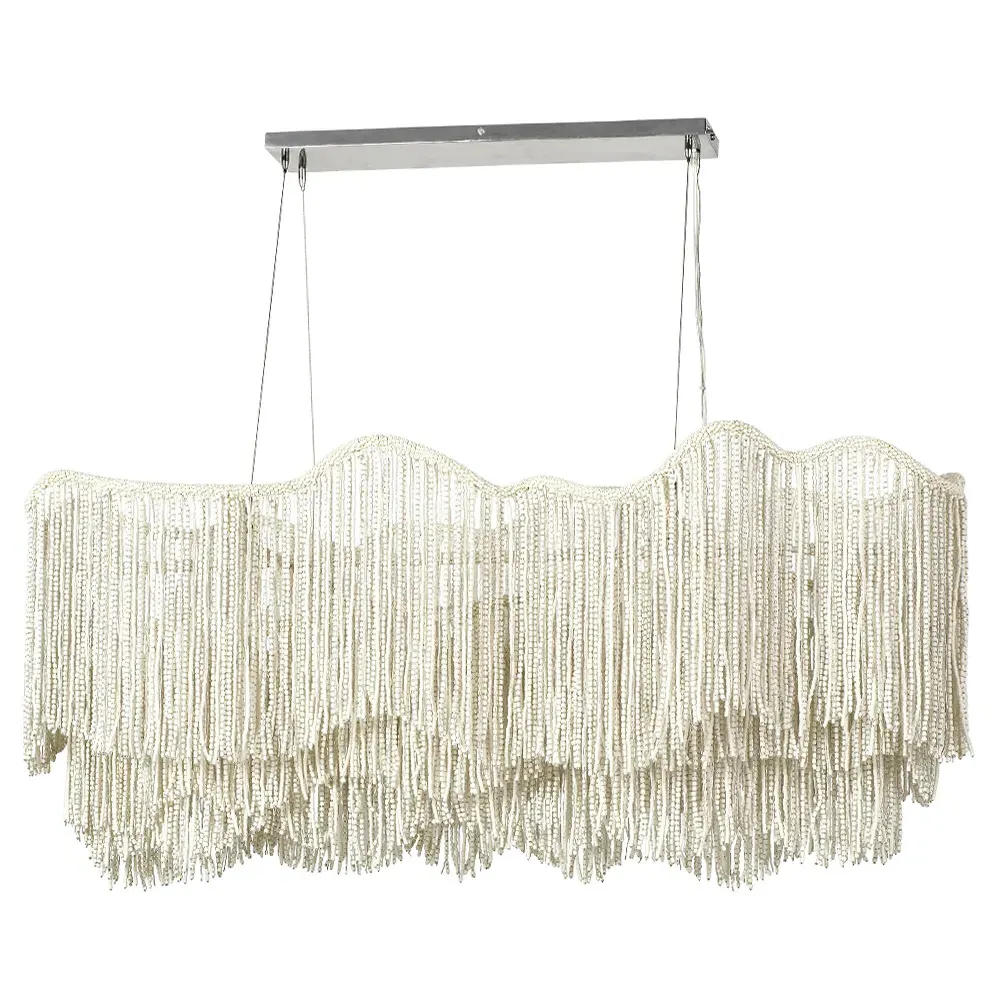 Elena Large Chandelier - Cream, Wood Beads
