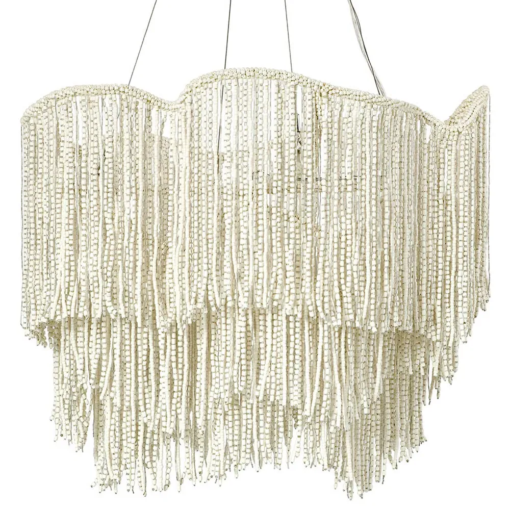 Elena Small Chandelier - Cream, Wood Beads