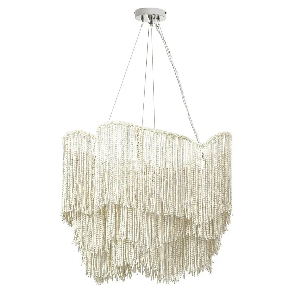Elena Small Chandelier - Cream, Wood Beads image