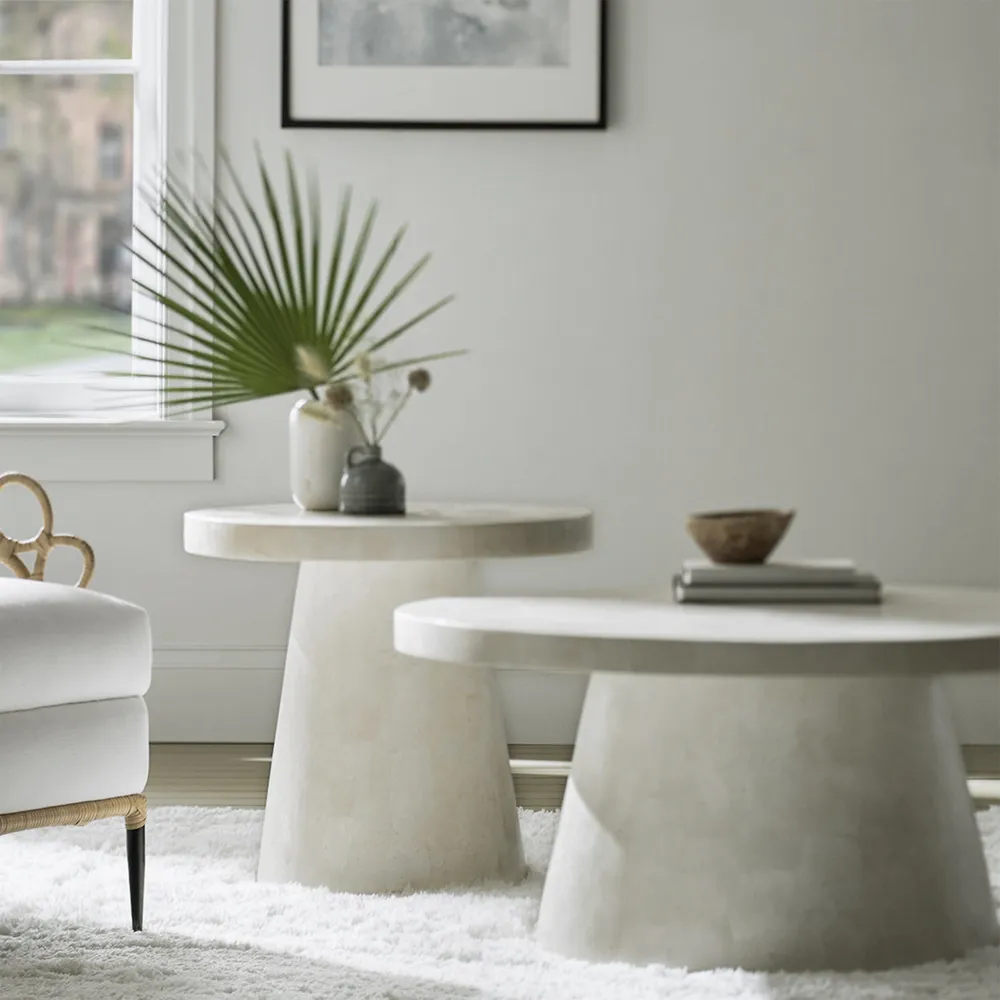 Foley Large Round Outdoor Side Table - White, Stone