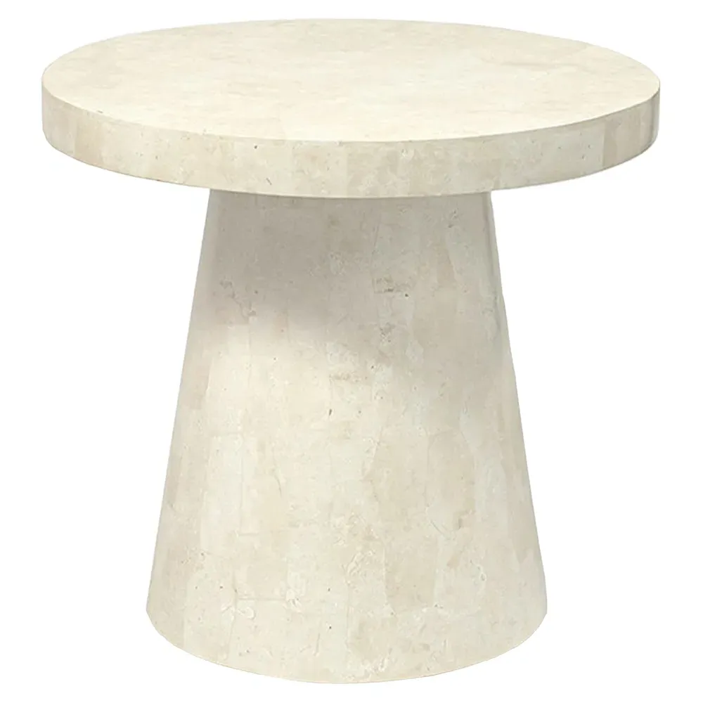 Foley Large Round Outdoor Side Table - White, Stone