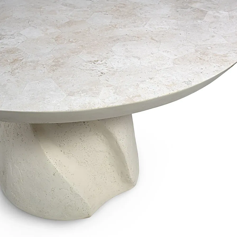 Fraser Round Outdoor Dining Table - White, Agate Stone
