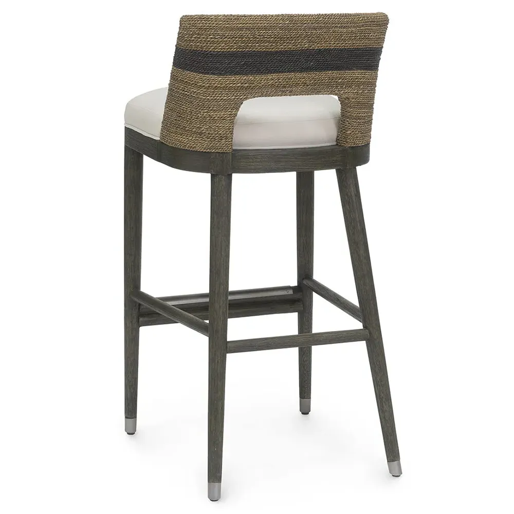 Fritz Striped Rope Barstool - Grey, Performance Fabric