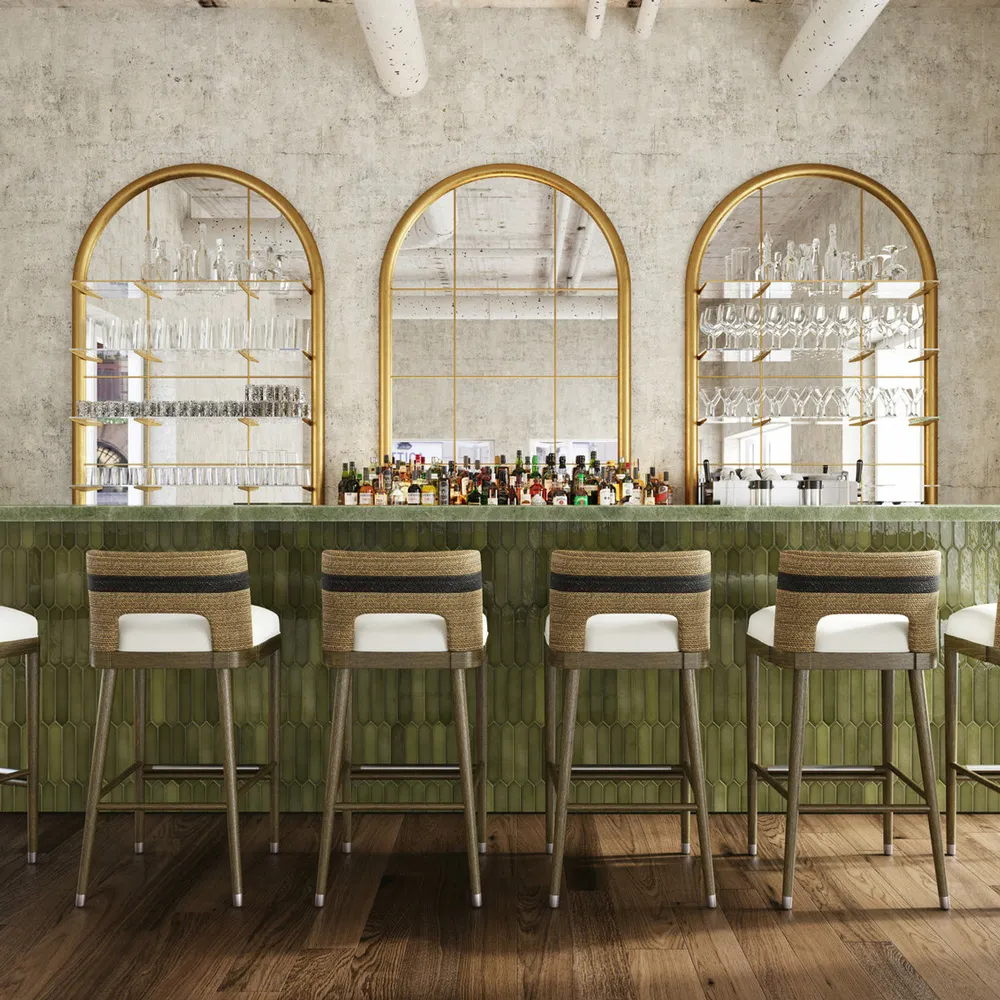 Fritz Striped Rope Barstool - Grey, Performance Fabric