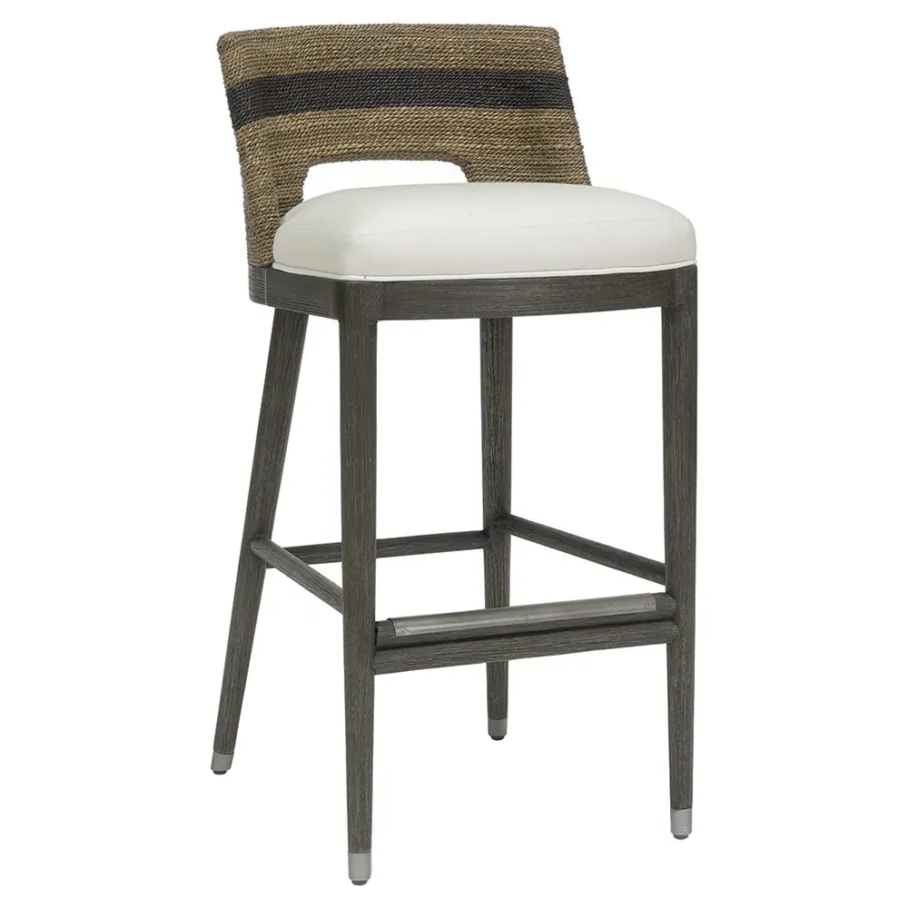 Fritz Striped Rope Barstool - Grey, Performance Fabric