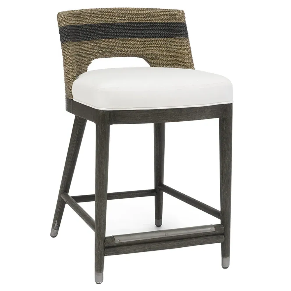 Fritz Striped Rope Counter Stool - Grey, Performance Fabric image