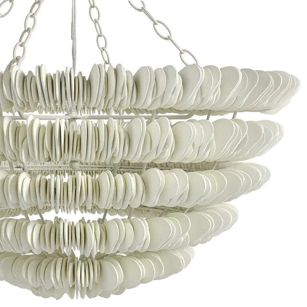 Hannah Wood Disc Chandelier with Metal Frame - Off White