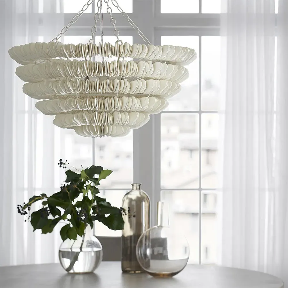 Hannah Wood Disc Chandelier with Metal Frame - Off White