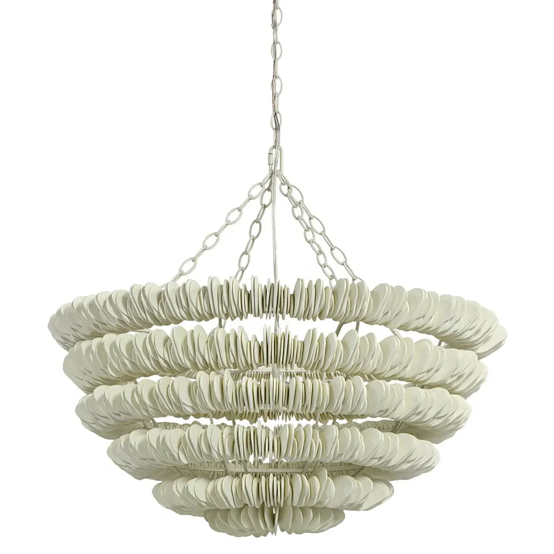Hannah Wood Disc Chandelier with Metal Frame - Off White