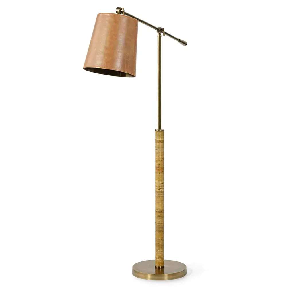 Hendrick Task Floor Lamp with Rattan Detail - Antique Brass