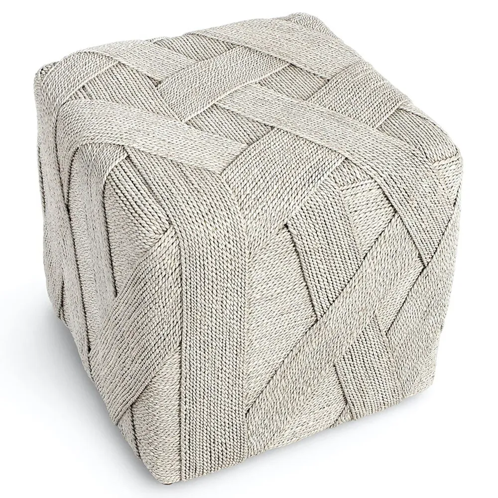 Henley Square Ottoman - Whitewash, Lampakanay Rope