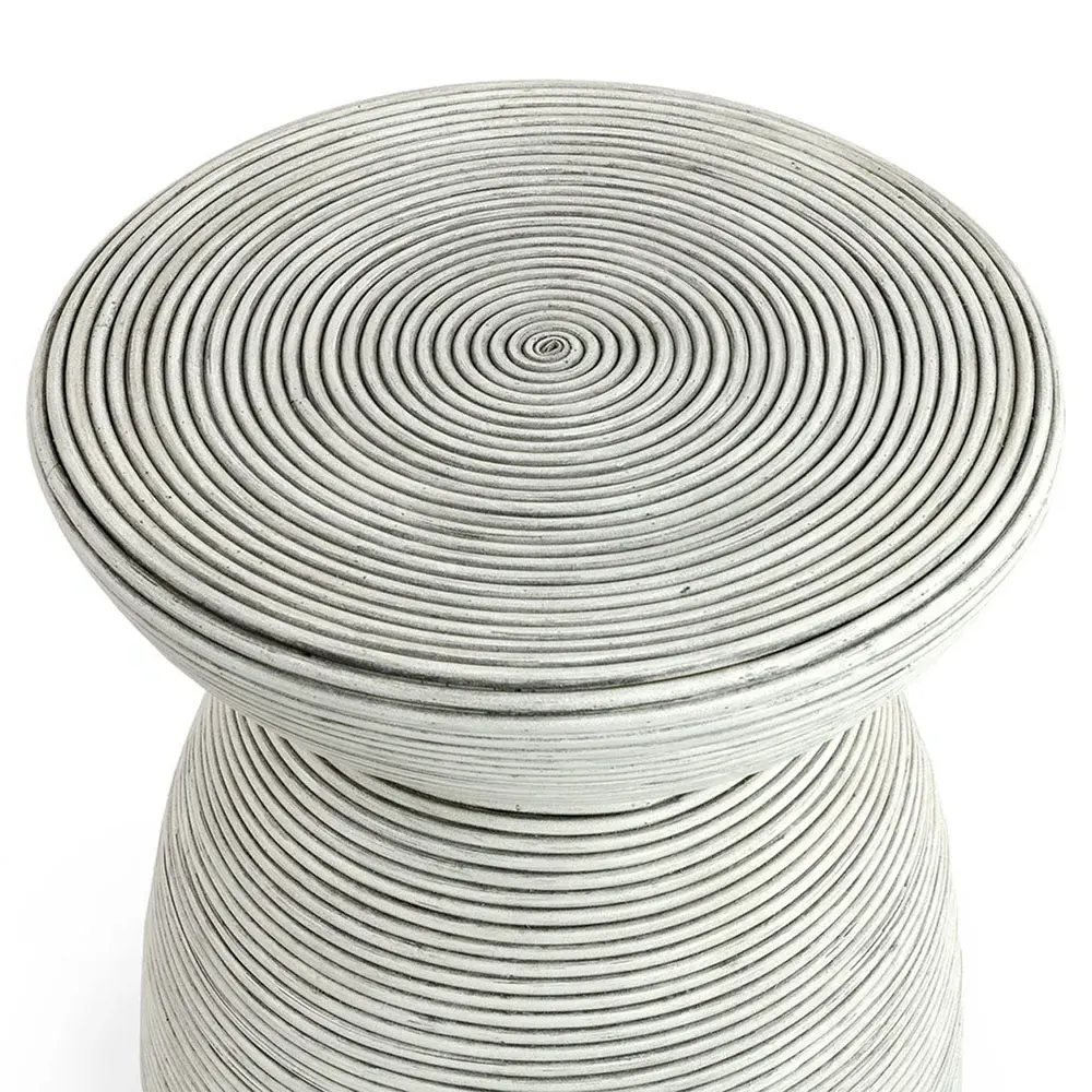 Hewitt Round Side Table - White, Rattan